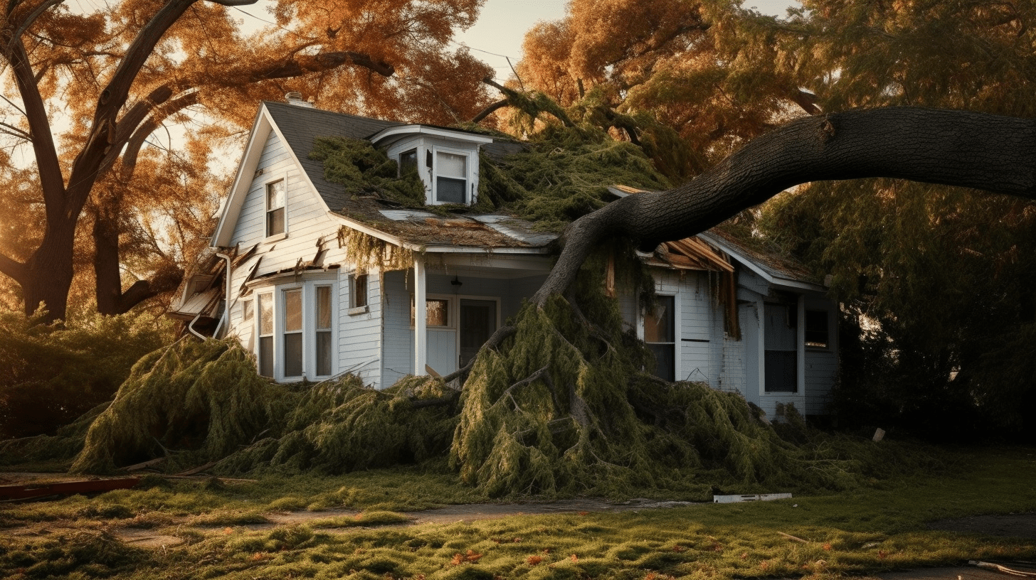 After a storm, a tree falling on the house