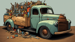 A pick up truck overflowing with tools