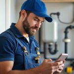 A plumber looking up code