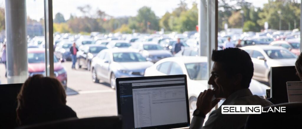 Image of an auction manager calling unsold customers