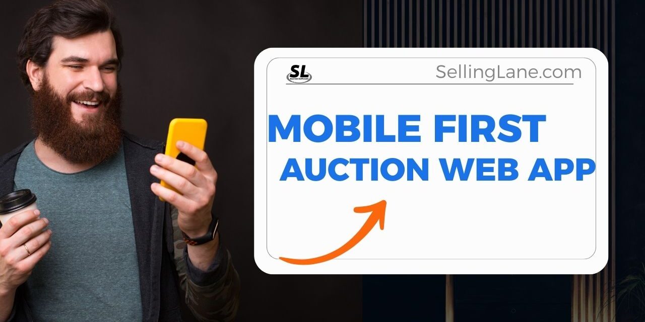 online-auction-platform-mobile-app Man holding a phone while bidding at an auction